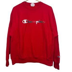 Champion Sweatshirt Reverse Weave Big Script Logo Oversized Crewneck Red